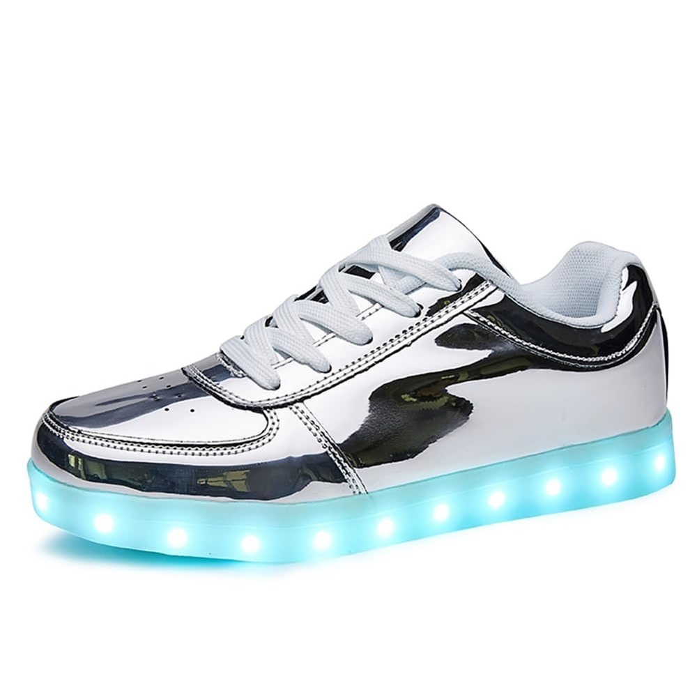 NWT SANYES Unisex LED Light Up Shoes Silver Metallic Sneakers EU 44
